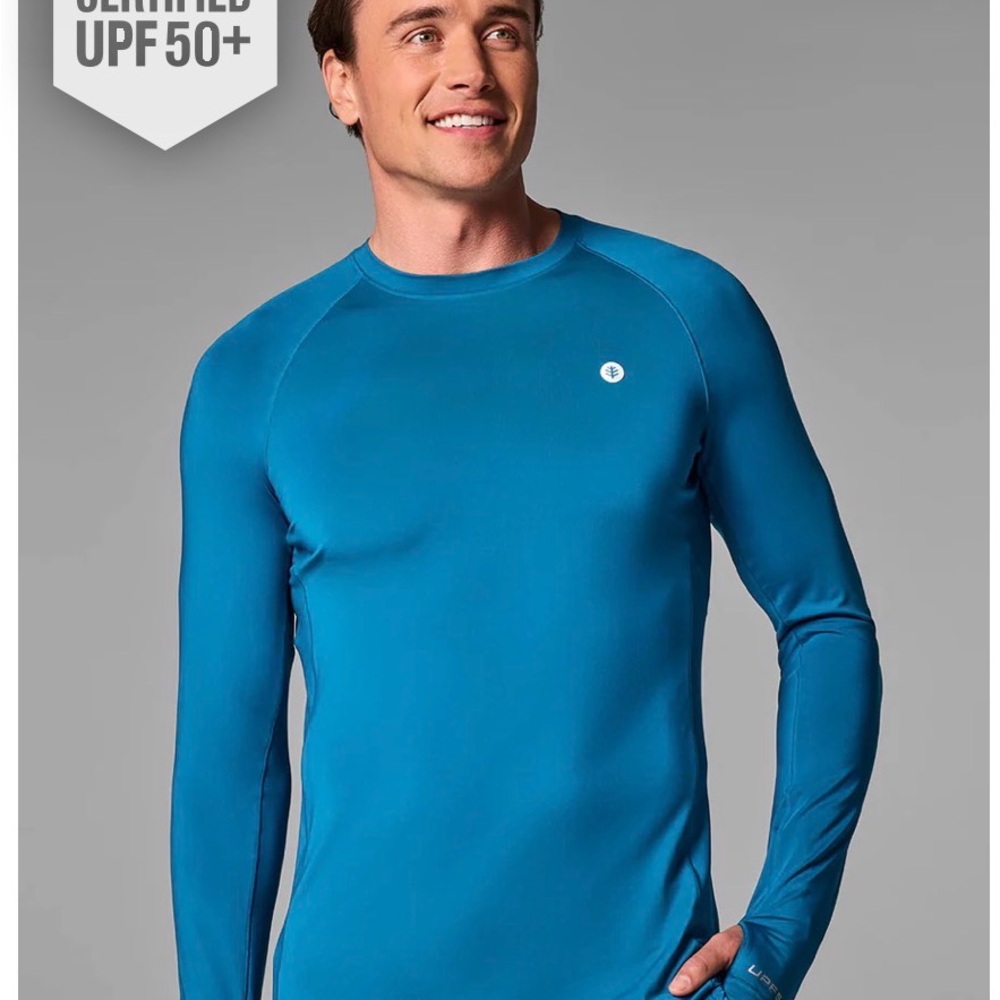 Coolibar Men's Blue Long-Sleeve Swim Shirt - UPF 50 sun protection Agility sz XL